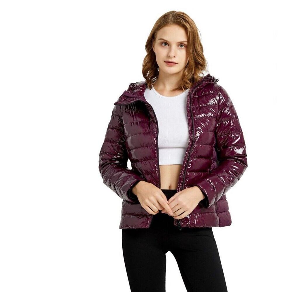 Orolay Women's Short Down Jacket Inclined Zipper Sporty Winter Coat Sz L Purple